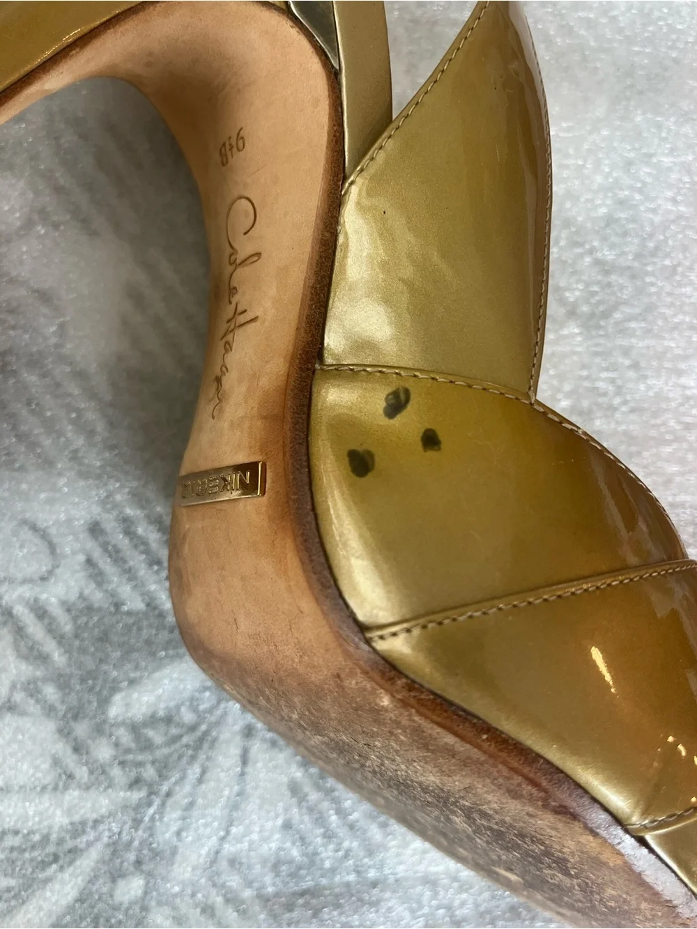 Cole Haan Nike Air Metallic Gold Patent Slingback Peep-Toe Heels PROJECT Piece